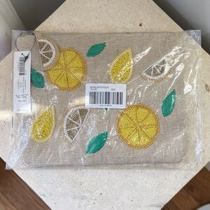 CHICOS Lemon and Lime Beaded POUCH YELLOW